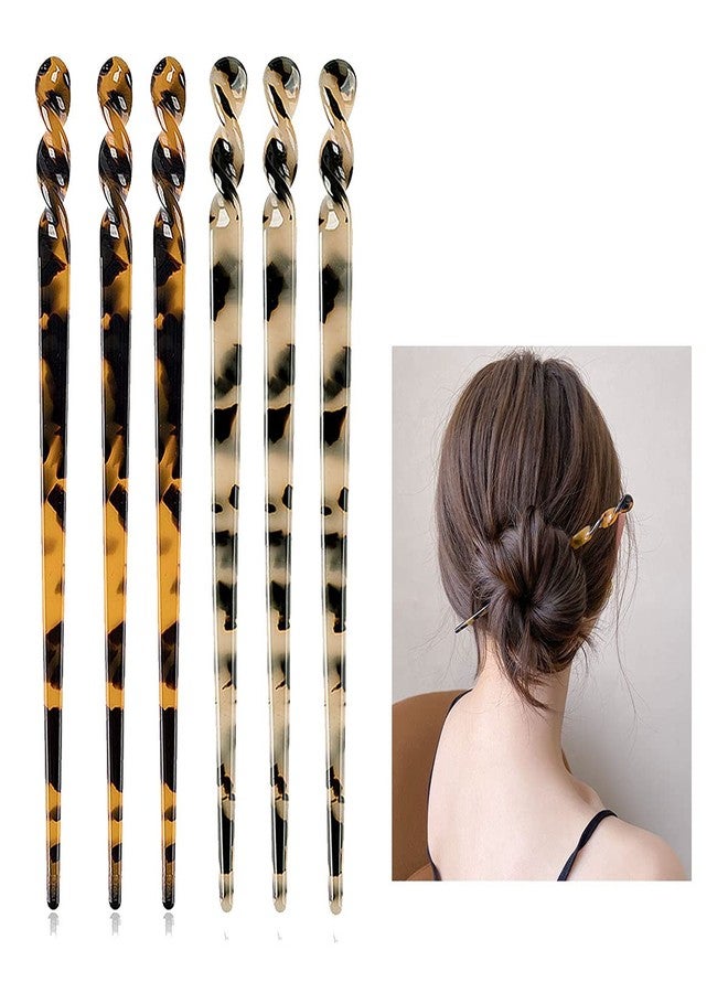 QRWT 6 Pack Acetate Hair Sticks Leopard Printed Hair Chopsticks Tortoise Shell Hairpin Chopsticks Hair Clip Styling Pin Accessories Set for Women - Image 1